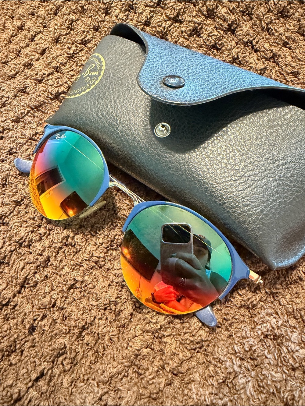 Ray-Ban Round Metal Sunglasses - Blue Frames, Multicolor Mirrored Lenses